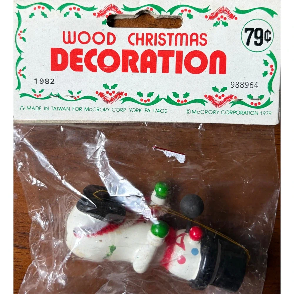 Vintage NIP 1982 McCrory Corp Wood Christmas‎ Snowman Ornament Decoration